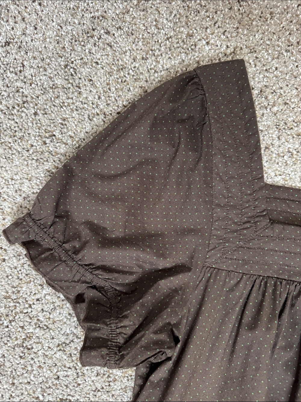 Brown With Small Green Polka Dot Square Neck 100% Cotton Top - Picture 2 of 14